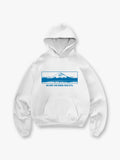Art Mount Fuji Inspirational Slogan White Pullover Hoodie Japanese Landscape Sweatshirt