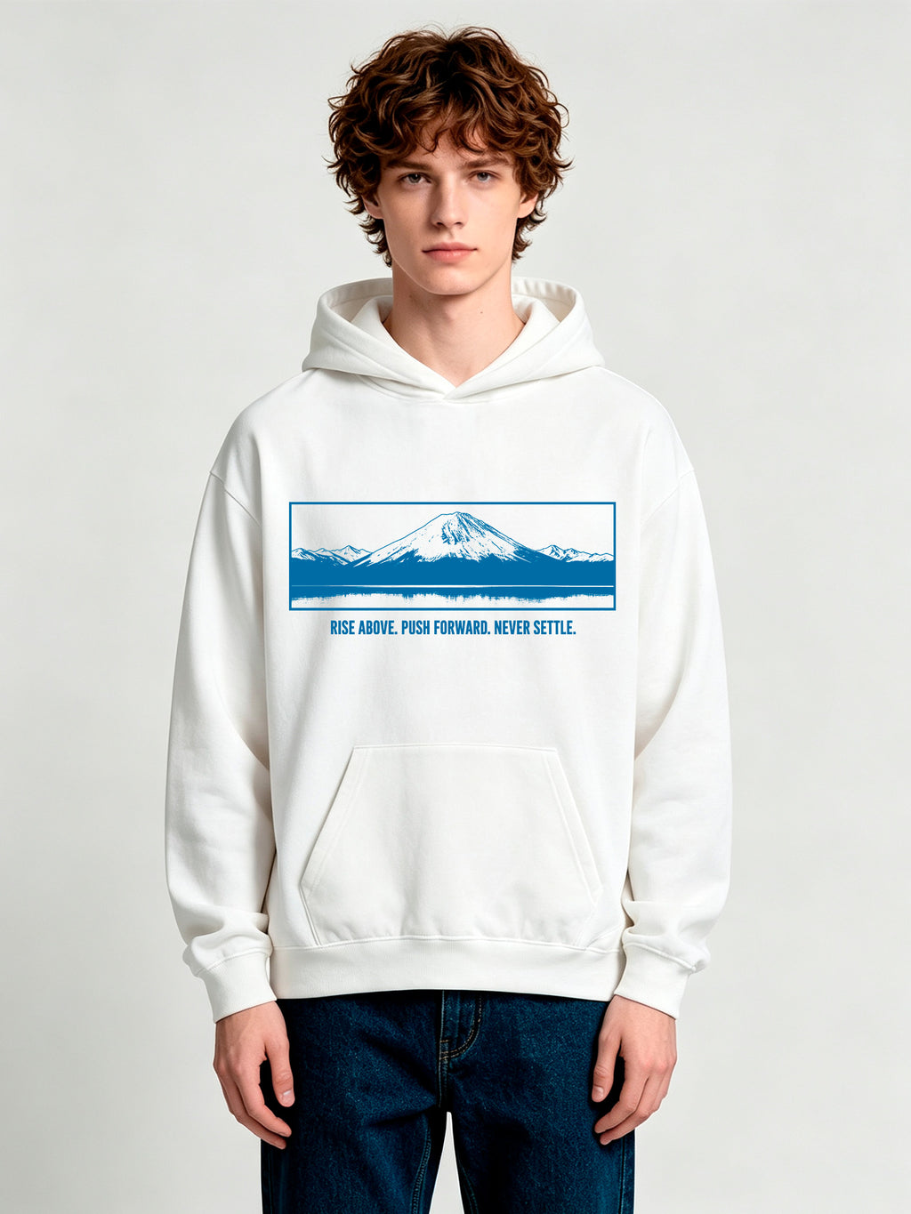 Art Mount Fuji Inspirational Slogan White Pullover Hoodie Japanese Landscape Sweatshirt