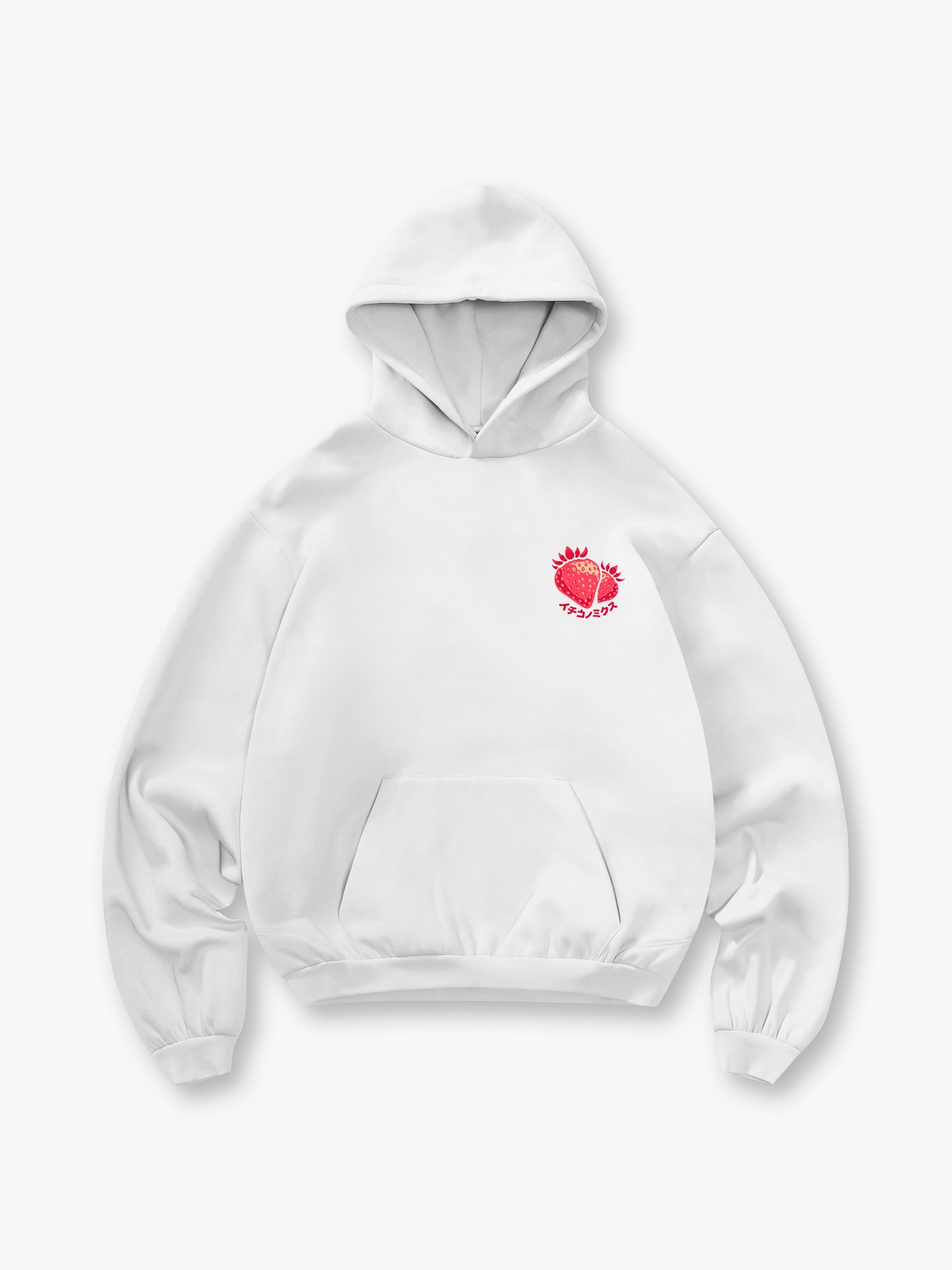 Small Chest Red Strawberry Japanese Katakana Minimal Hoodie Cute Fruit Casual Sweatshirt