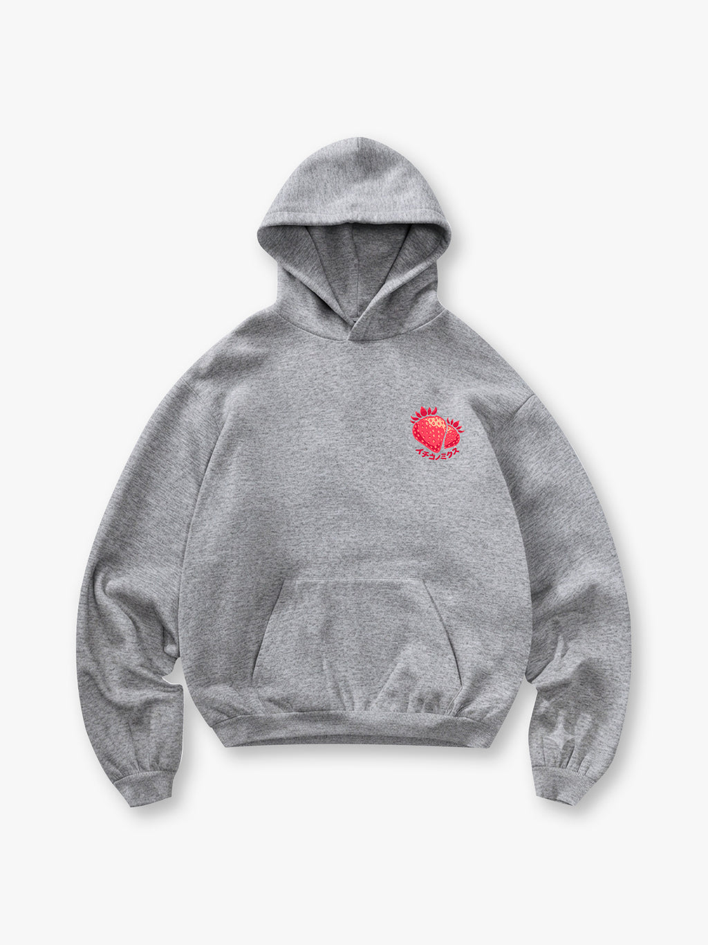 Small Chest Red Strawberry Japanese Katakana Minimal Hoodie Cute Fruit Casual Sweatshirt
