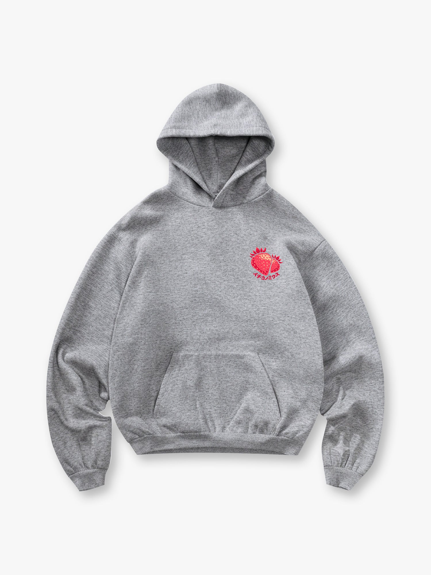 Small Chest Red Strawberry Japanese Katakana Minimal Hoodie Cute Fruit Casual Sweatshirt