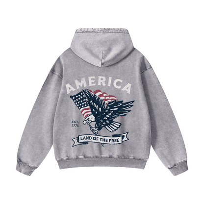AMERIC , LAND OF THE FREE Acid-Washed Hoodies