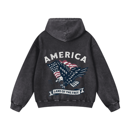 AMERIC , LAND OF THE FREE Acid-Washed Hoodies