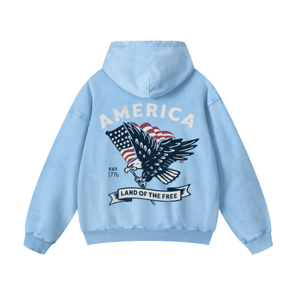 AMERIC , LAND OF THE FREE Acid-Washed Hoodies