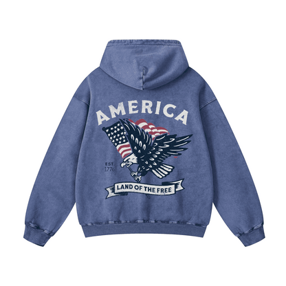 AMERIC , LAND OF THE FREE Acid-Washed Hoodies