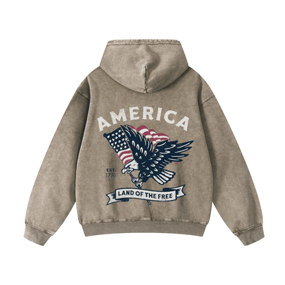 AMERIC , LAND OF THE FREE Acid-Washed Hoodies