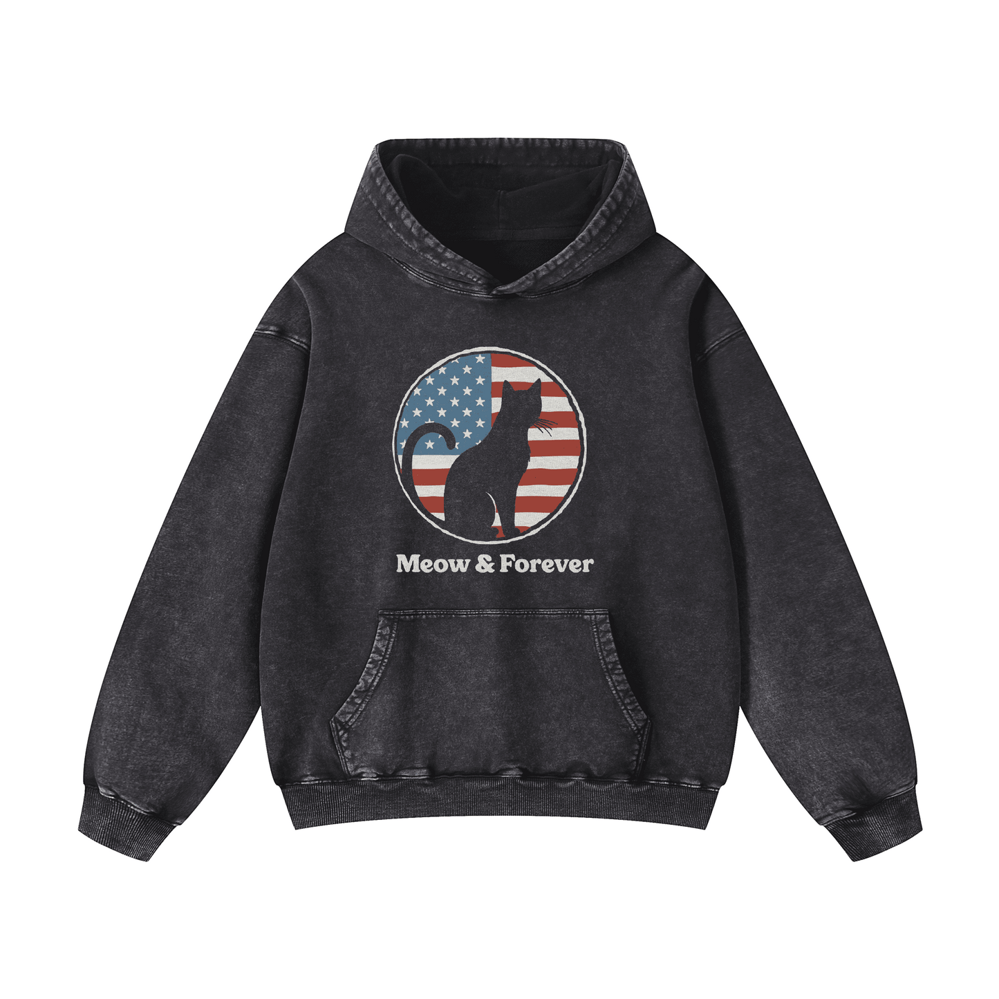 "MEOW & FOREVER"  Acid-Washed Cat Hoodies
