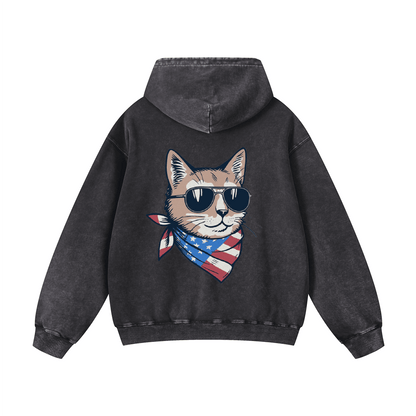 "MEOW & FOREVER"  Acid-Washed Cat Hoodies