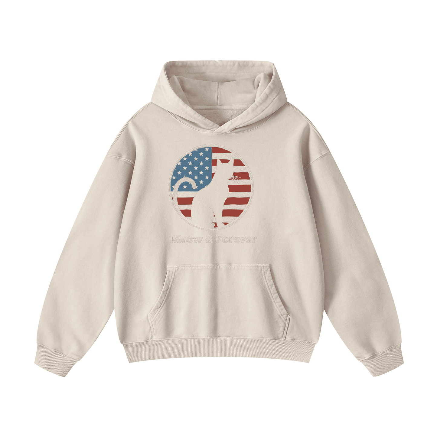 "MEOW & FOREVER"  Acid-Washed Cat Hoodies