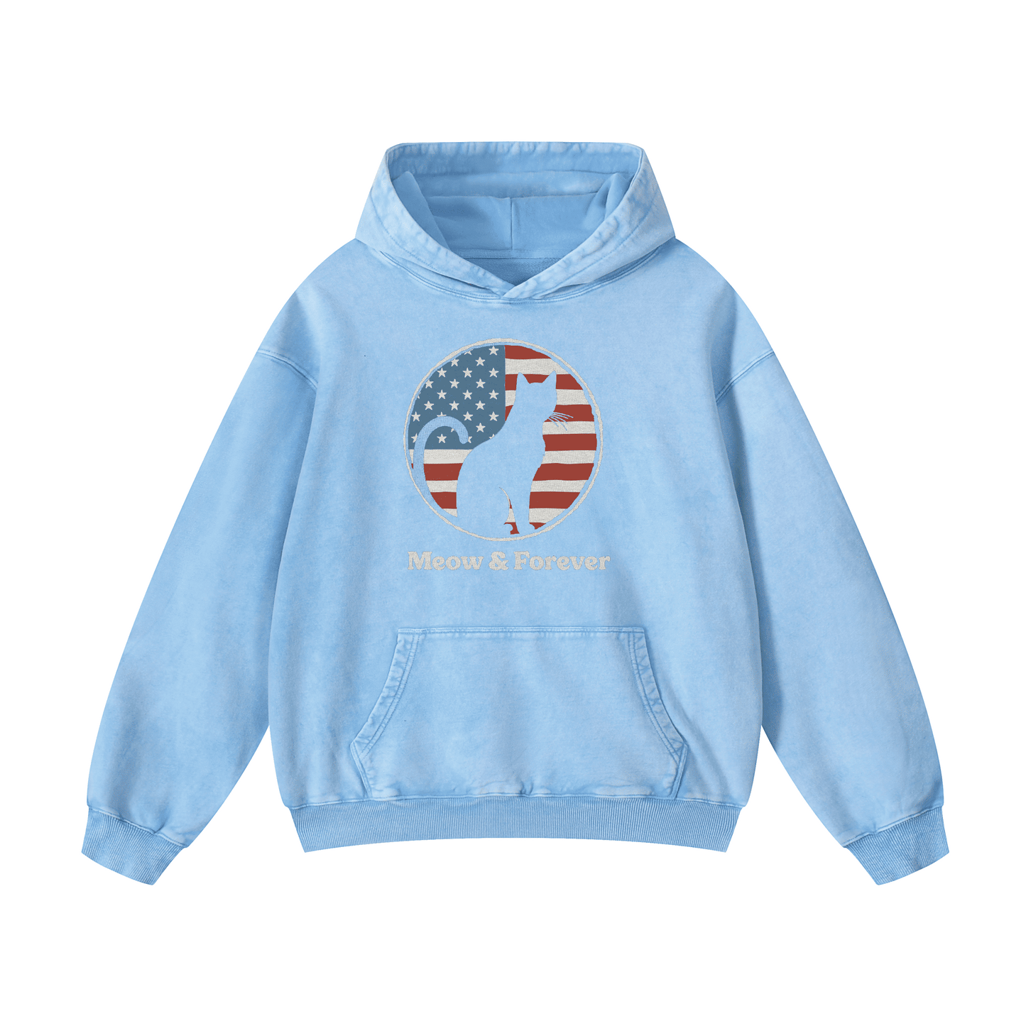 "MEOW & FOREVER"  Acid-Washed Cat Hoodies