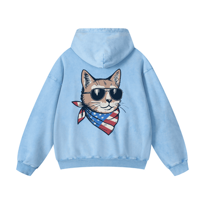 "MEOW & FOREVER"  Acid-Washed Cat Hoodies