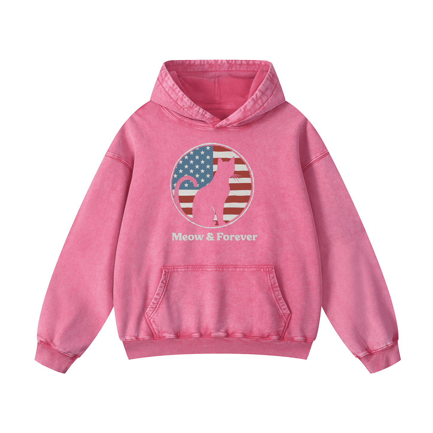 "MEOW & FOREVER"  Acid-Washed Cat Hoodies