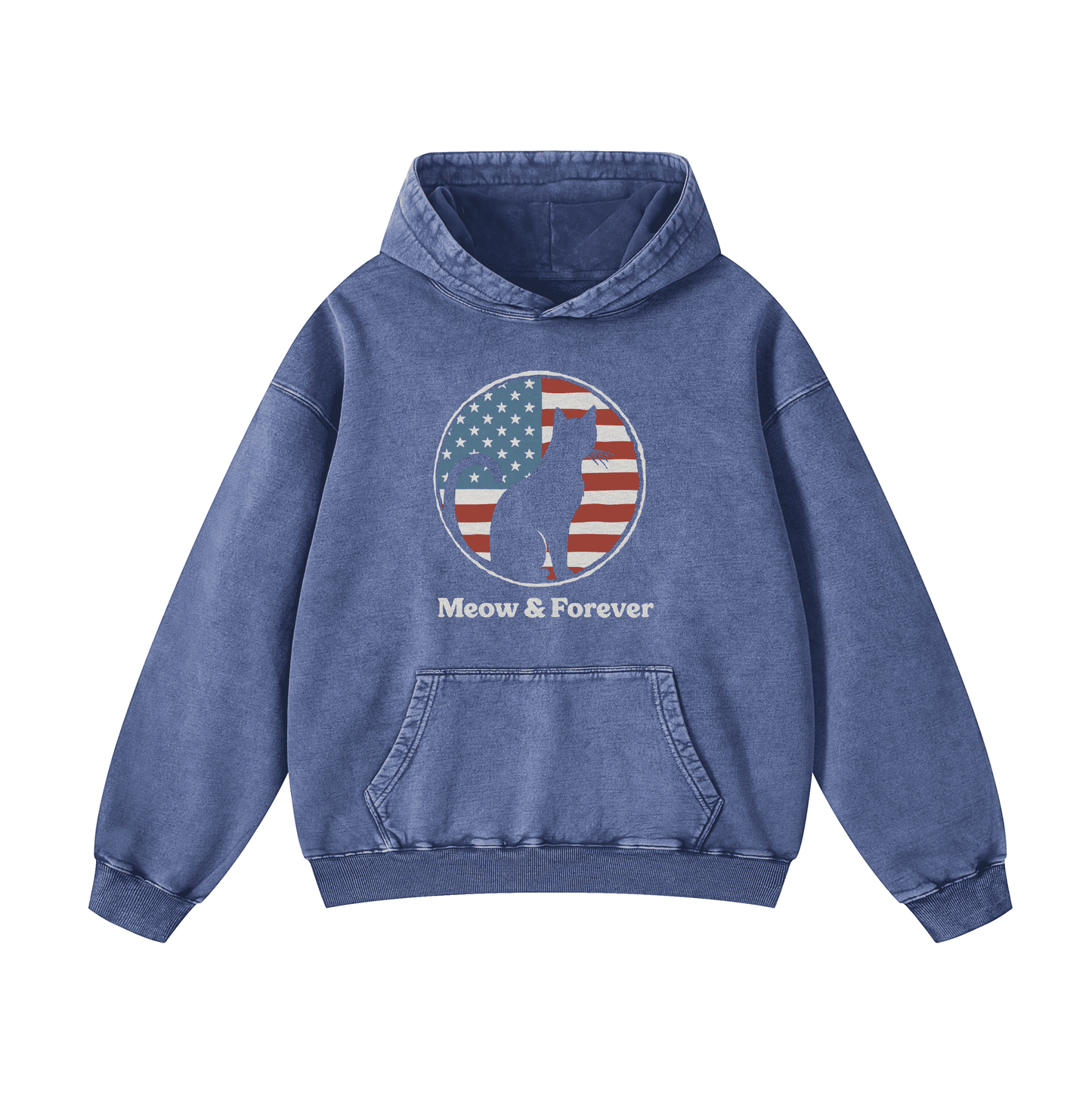 "MEOW & FOREVER"  Acid-Washed Cat Hoodies