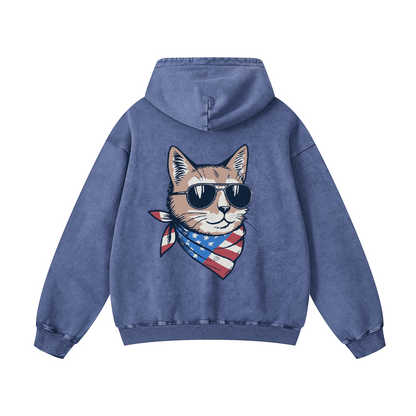 "MEOW & FOREVER"  Acid-Washed Cat Hoodies