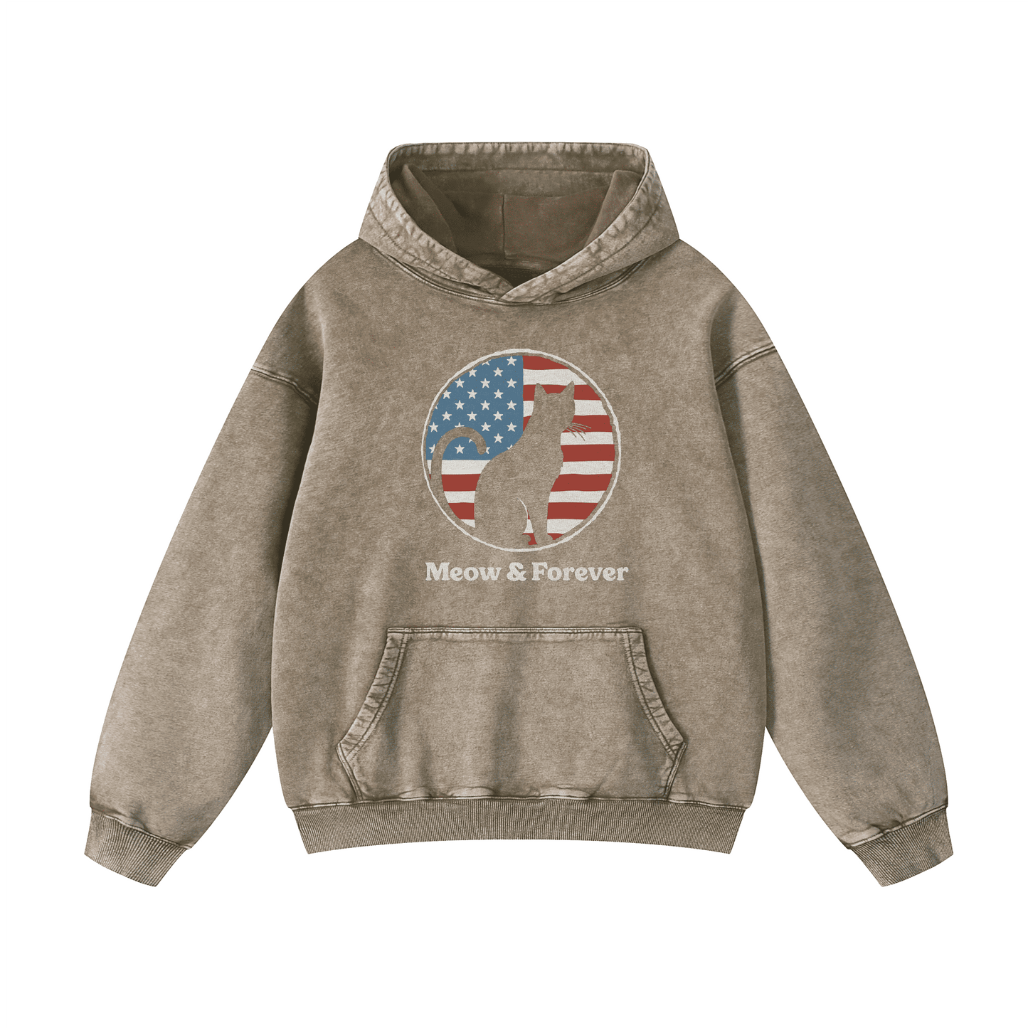 "MEOW & FOREVER"  Acid-Washed Cat Hoodies