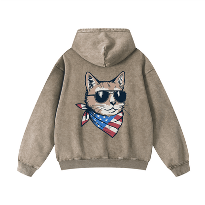 "MEOW & FOREVER"  Acid-Washed Cat Hoodies
