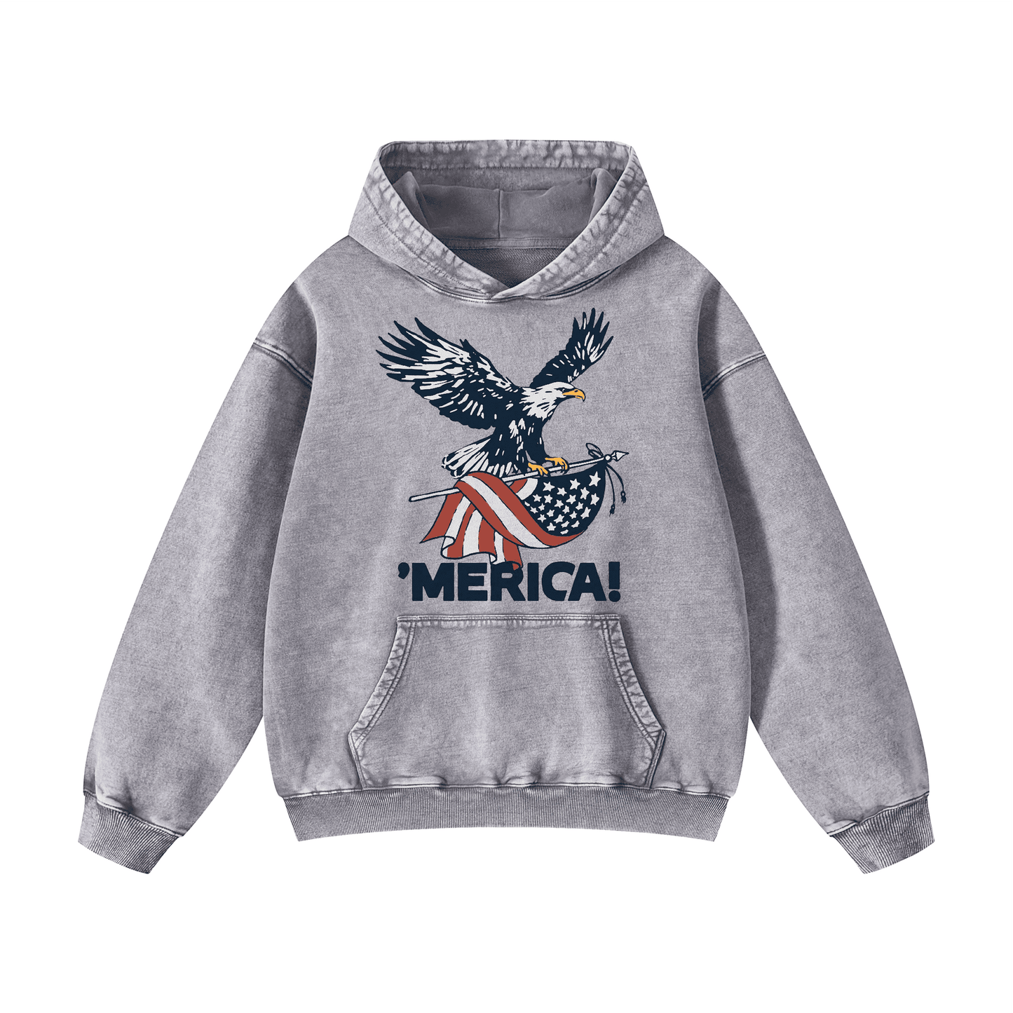 "MERICA"Eagle Flag  Acid-Washed Hoodies（MODEL）