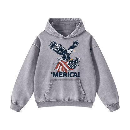 "MERICA"Eagle Flag  Acid-Washed Hoodies（MODEL）