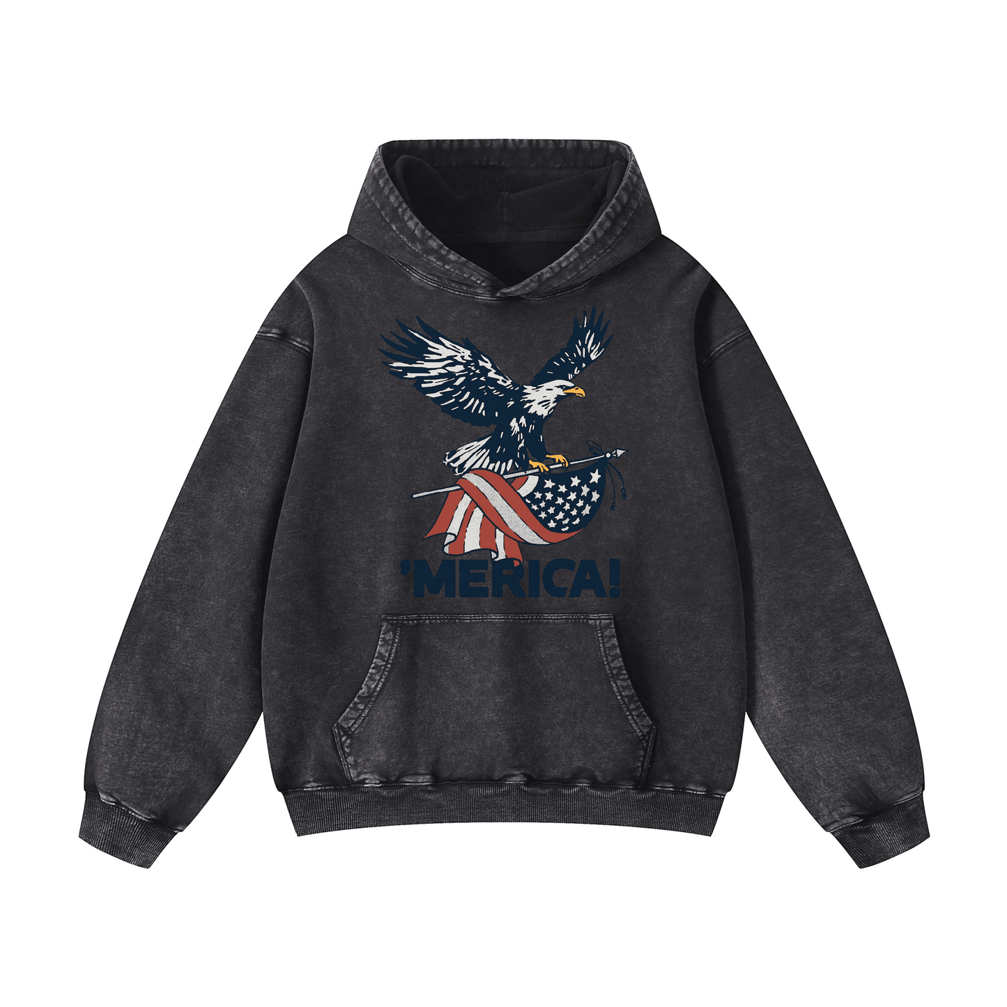 "MERICA"Eagle Flag  Acid-Washed Hoodies（MODEL）