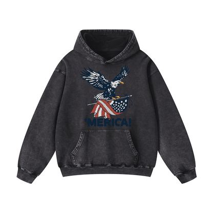 "MERICA"Eagle Flag  Acid-Washed Hoodies（MODEL）