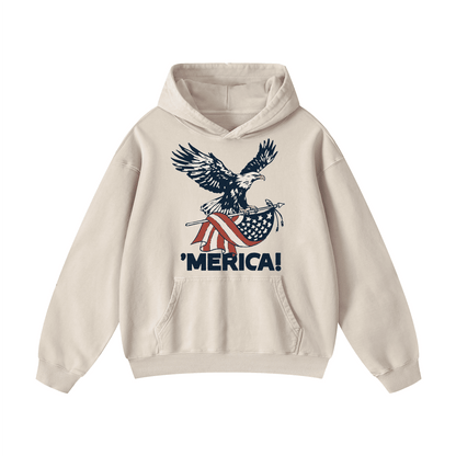 "MERICA"Eagle Flag  Acid-Washed Hoodies（MODEL）