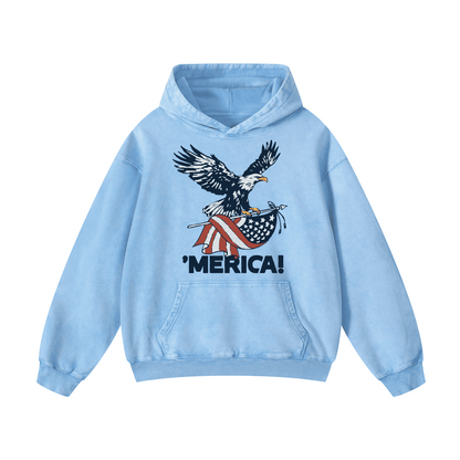 "MERICA"Eagle Flag  Acid-Washed Hoodies（MODEL）