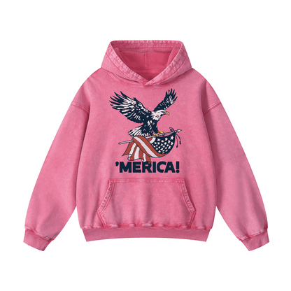 "MERICA"Eagle Flag  Acid-Washed Hoodies（MODEL）