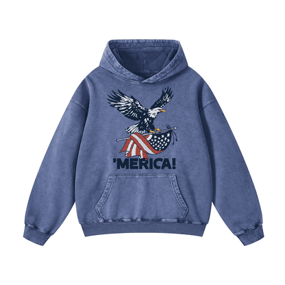 "MERICA"Eagle Flag  Acid-Washed Hoodies（MODEL）