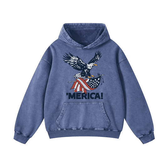 "MERICA"Eagle Flag  Acid-Washed Hoodies