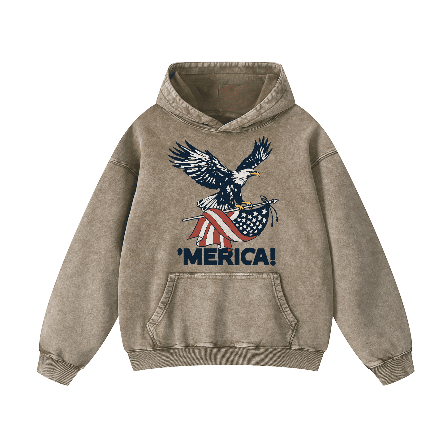 "MERICA"Eagle Flag  Acid-Washed Hoodies（MODEL）