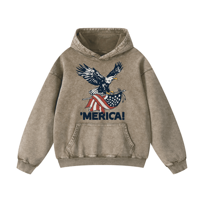 "MERICA"Eagle Flag  Acid-Washed Hoodies（MODEL）