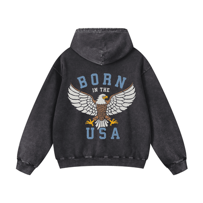 "BORN IN THE USA" Acid-Washed Hoodies