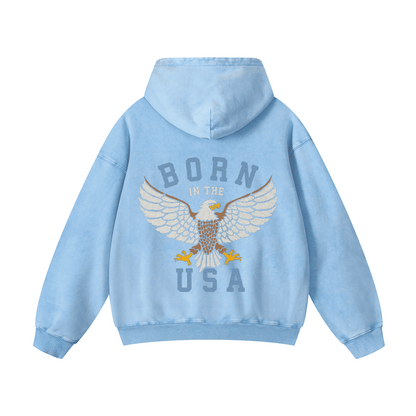 "BORN IN THE USA" Acid-Washed Hoodies