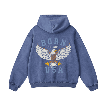 "BORN IN THE USA" Acid-Washed Hoodies