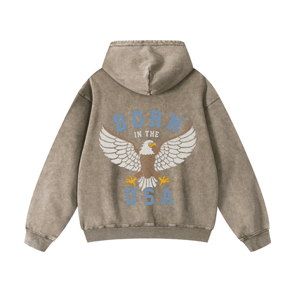 "BORN IN THE USA" Acid-Washed Hoodies