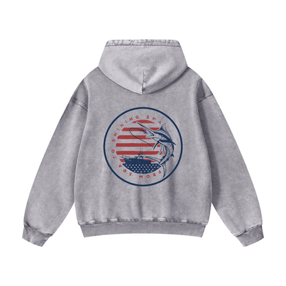 "FROM SEA TO SHINING SEA" Acid-Washed Hoodies