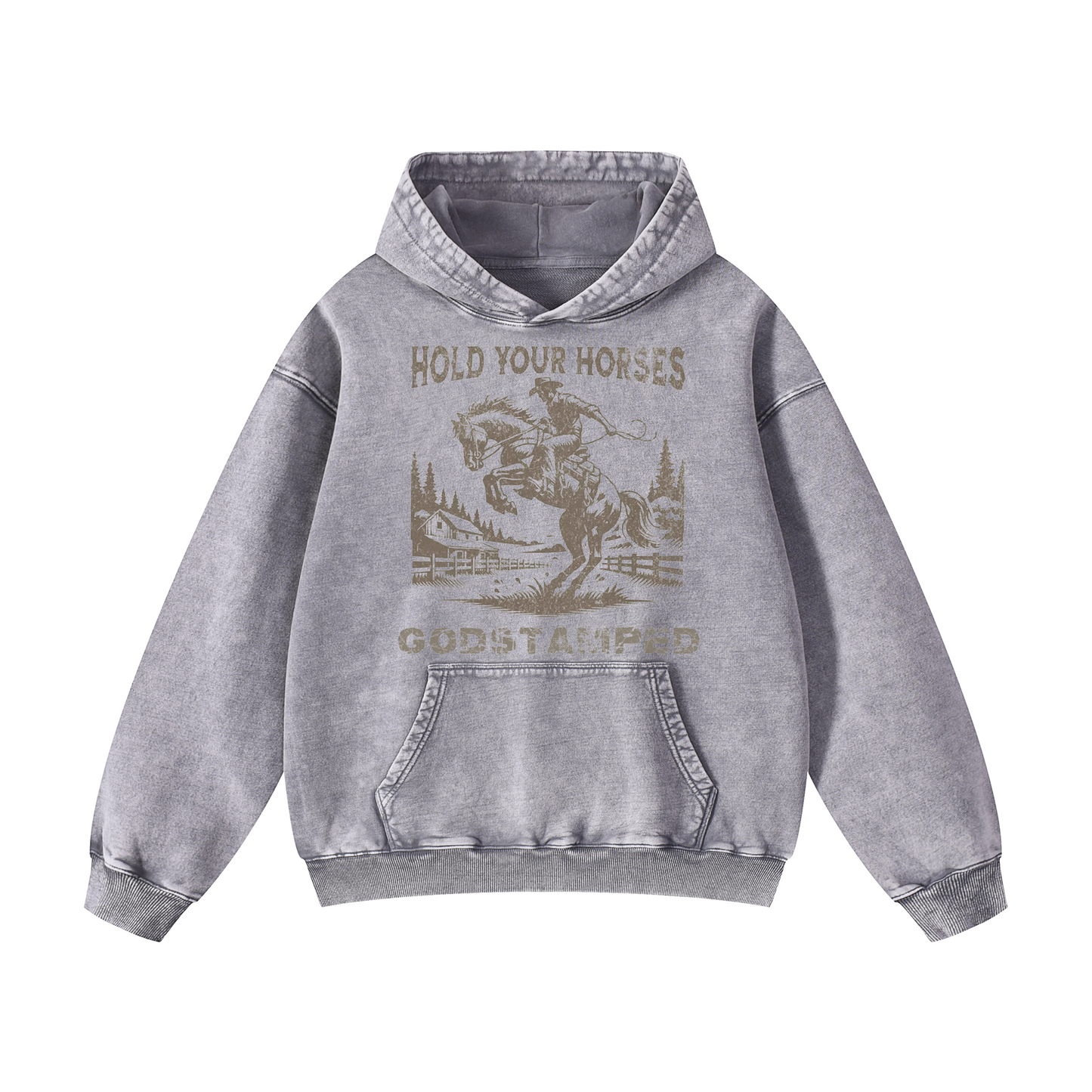 "HOLD YOUR HORSES" Acid Wash Oversized Hoodies