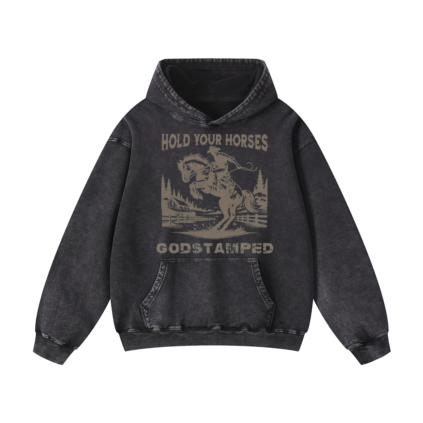"HOLD YOUR HORSES" Acid Wash Oversized Hoodies