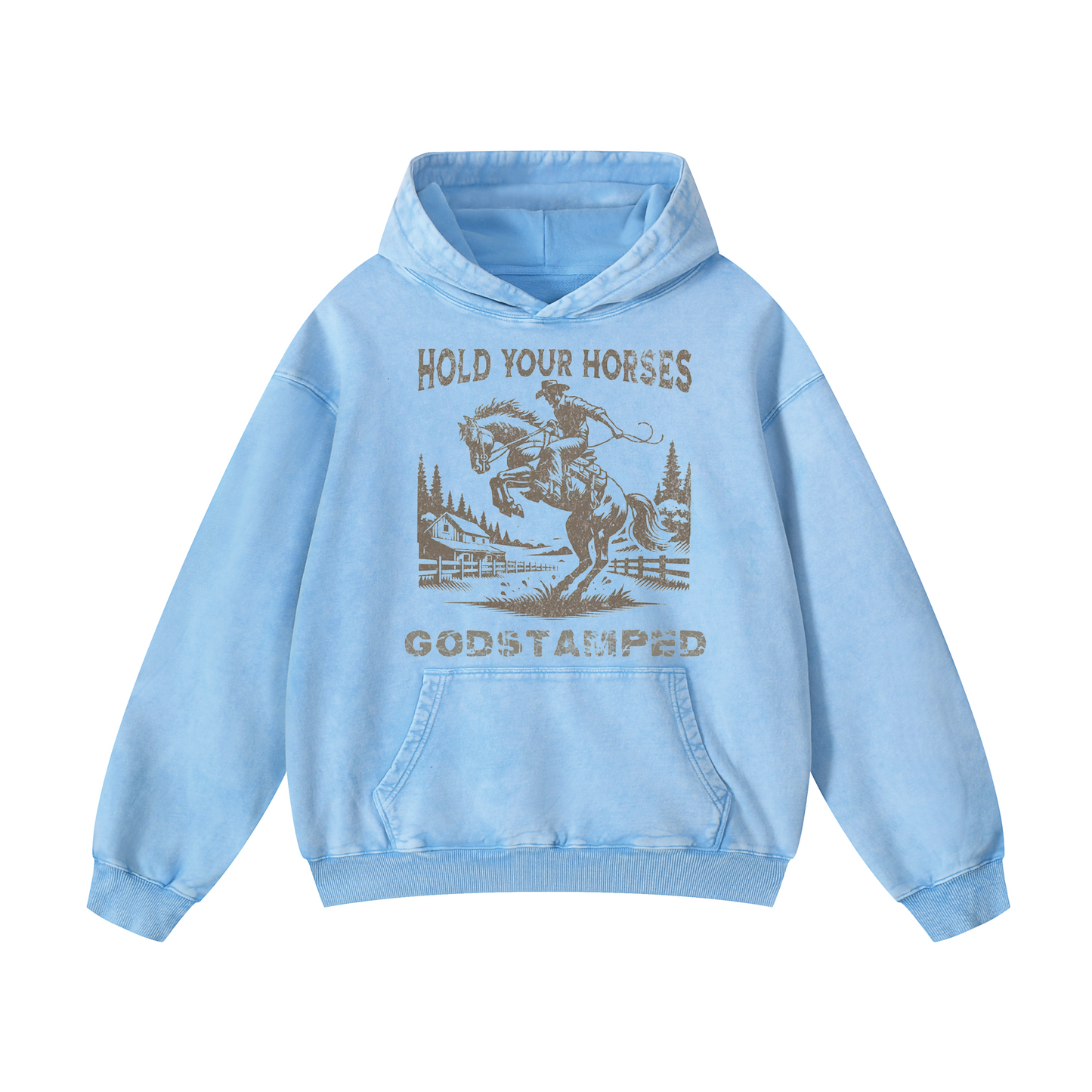 "HOLD YOUR HORSES" Acid Wash Oversized Hoodies