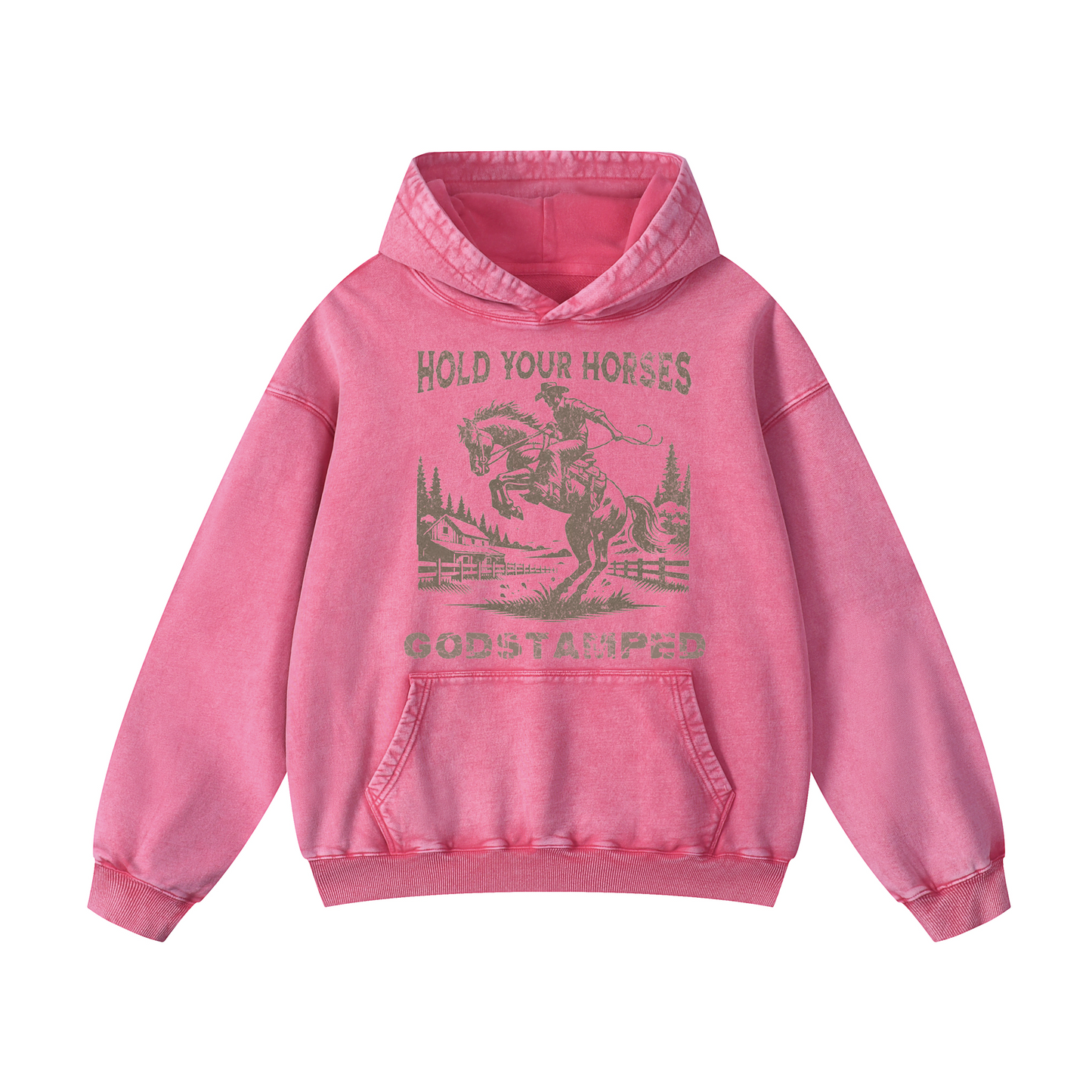 "HOLD YOUR HORSES" Acid Wash Oversized Hoodies