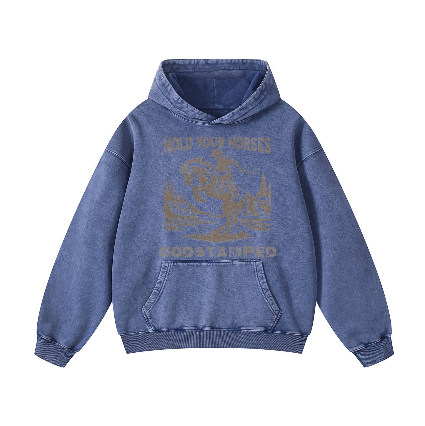 "HOLD YOUR HORSES" Acid Wash Oversized Hoodies
