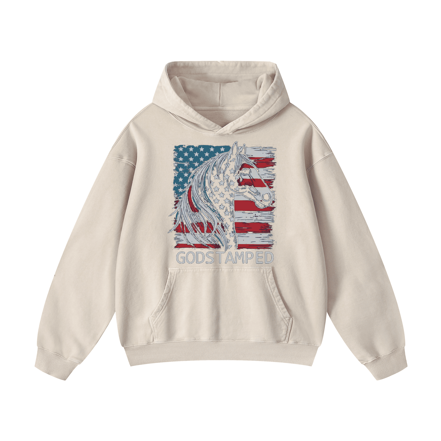 American Quarter Horse Acid Wash Oversized Hoodies（MODEL）