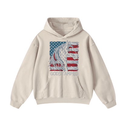 American Quarter Horse Acid Wash Oversized Hoodies（MODEL）