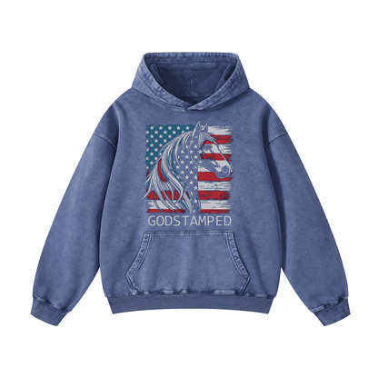 American Quarter Horse Acid Wash Oversized Hoodies（MODEL）
