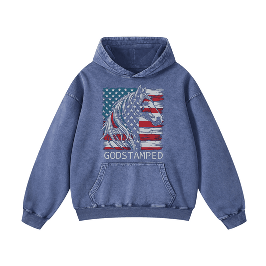 American Quarter Horse Acid Wash Oversized Hoodies