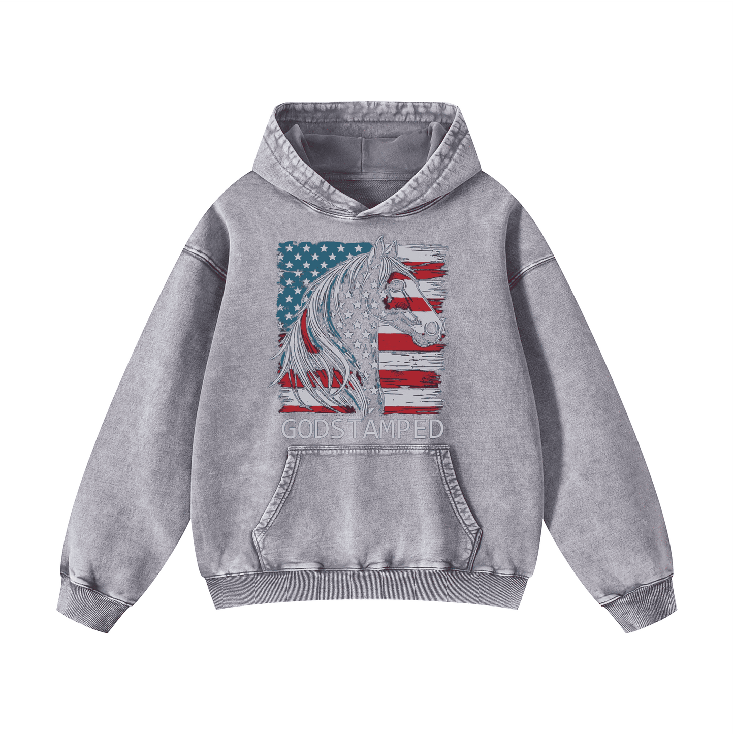 American Quarter Horse Acid Wash Oversized Hoodies（MODEL）