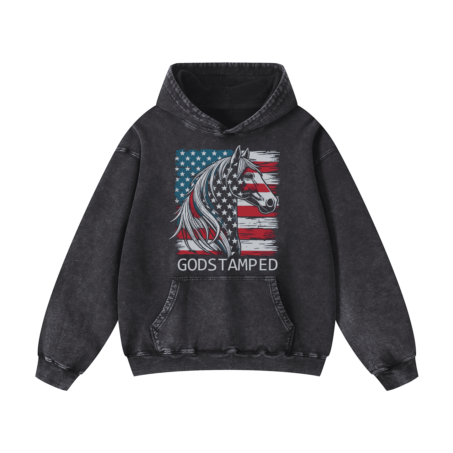 American Quarter Horse Acid Wash Oversized Hoodies（MODEL）