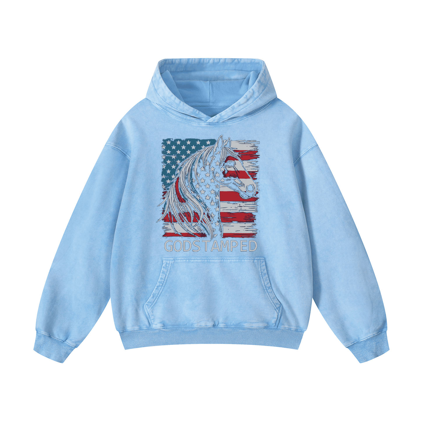 American Quarter Horse Acid Wash Oversized Hoodies（MODEL）
