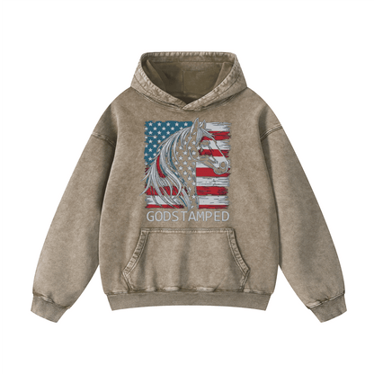American Quarter Horse Acid Wash Oversized Hoodies（MODEL）
