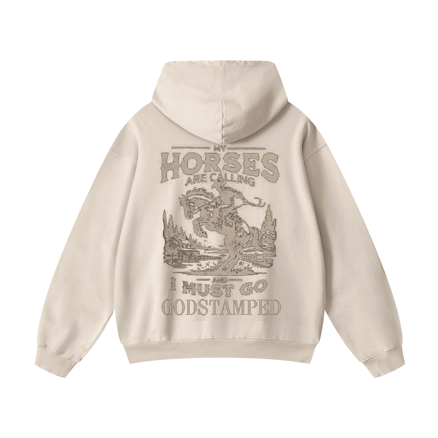 "MY HORSES ARE CALLING AND I MUST GO" Acid Wash Oversized Hoodies